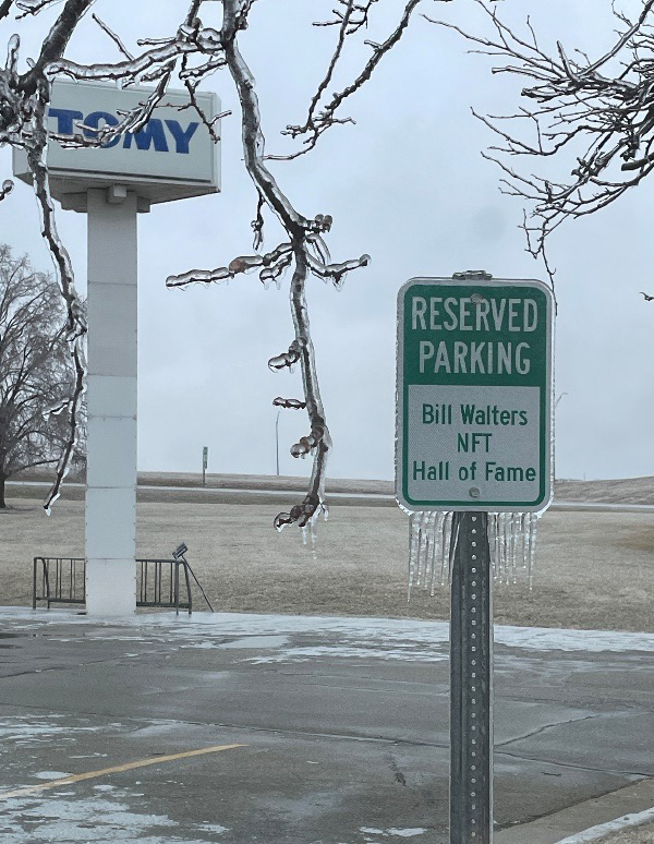 Aftermath of ice storm in TOMY parking lot